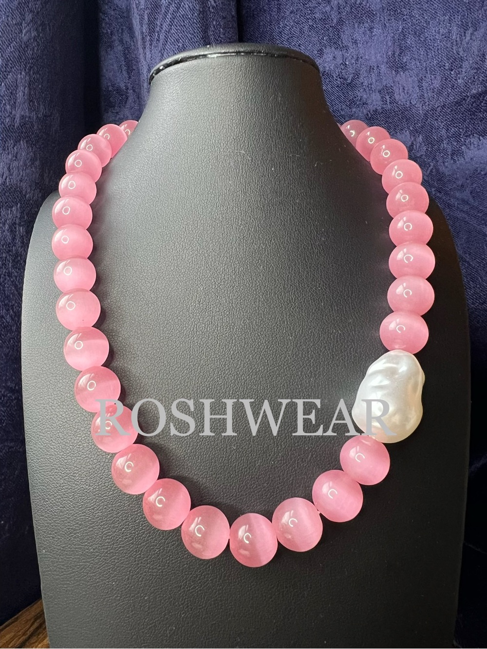 Mayamar Pink Cat’s Eye Necklace with Faux Pearl Accent NWOT